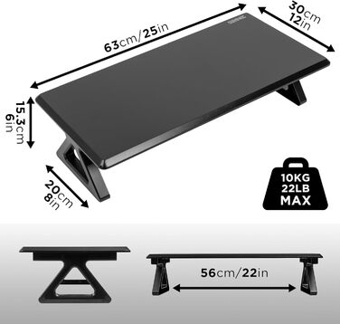 Duronic DM06-1 BK Monitor Stand, 62 x 30 cm, Desk Riser Monitor Stand, Dual Monitor Riser Screen Elevation, Holds up to 10 kg