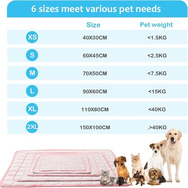 Кühlmatte für Hunde Pet Dog Cooling Mat Sommer Selbstkühlende Matte Hunde Katzen Haustier Kühlmatte Natürlich Eisbär (M-70x50cm, rosa)