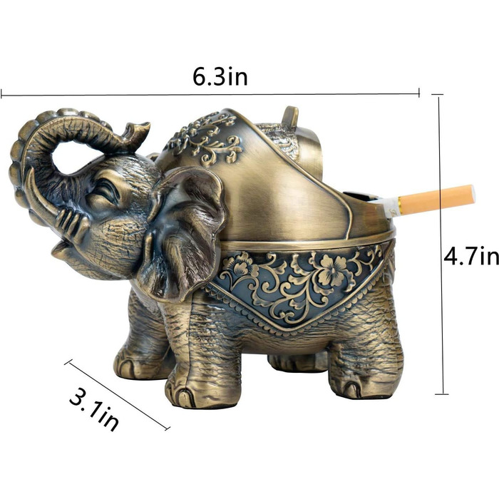 Перекладена та оптимізована назва: Аschenbecher Windfester Vintage Metall Elefant з кришкою – попільничка металева слон для дому, офісу, бару, вулиці
