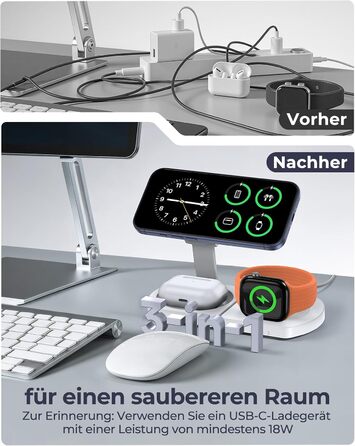 Бездротова зарядка Induktive для iPhone (MagSafe) 3-в-1: Apple Watch, AirPods, iPhone 17 Air/16/15/14/13/12 (Білий)