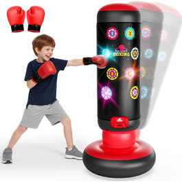 Інтерактивна дитяча боксерська груша з підсвіткою та звуком, надувна, з рукавичками, для хлопчиків 6-12 років, червона