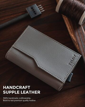 Кредитне портмоне VULKIT з двома віконцями для ID, RFID-захистом, автоматичне відкривання, шкіряне, сірий колір