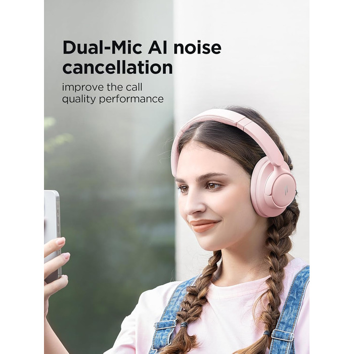 1MORE HQ31 Бездротові навушники Bluetooth Over-Ear з активним шумозаглушенням, 90 годин роботи, Hi-Res аудіо, просторовий звук, чіткими дзвінками, швидкою зарядкою та EQ в додатку (Рожеві)