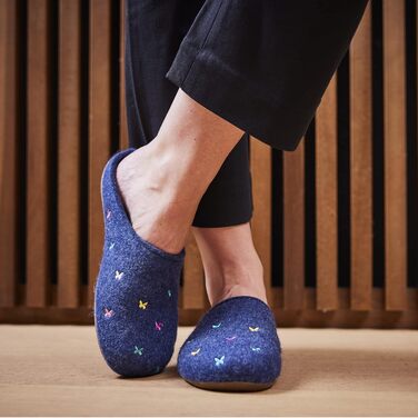 Фетрові домашні тапочки Haflinger Everest Farfalline з вишитими метеликами, 39 EU, колір джинс