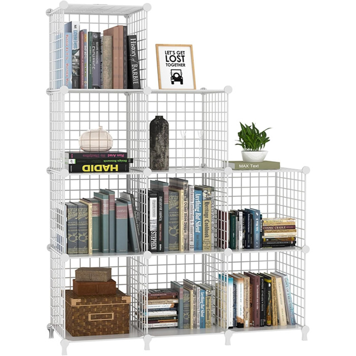 AWTATOS Regal 12 Regal Wire Cube Stackable Shelf Cube DIY Metal Grid Shelf Cube Bookshelf Cube Shelf With Doors For Living Room, Bedroom, Bathroom USCIH12BE (Medium, White)
