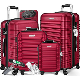 Набір валіз KESSER® з твердим корпусом (4 шт) – Bordeaux. Валізи з ABS-пластику, телескопічною ручкою, 4 колеса, ваги та брелок для багажу. Розміри: S, M, L, XL