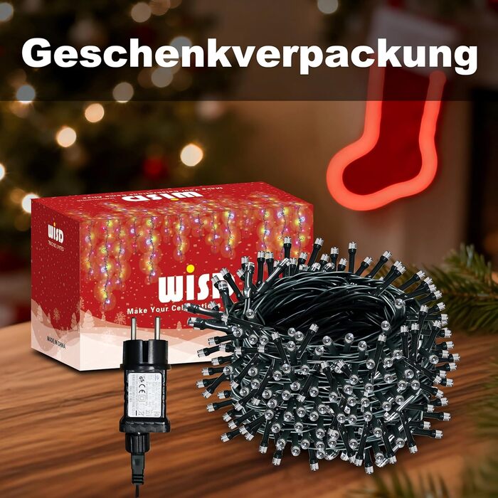 Льодогенератор WISD 23м, 200 LED, теплий білий, 12 режимів, таймер, для прикраси ялинки, балкона, кімнати, саду