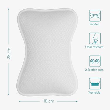 Navaris Small Bathtub Pillow made of Mesh - Tub Pillow Headrest Neck Pillow for Bathtub - Öko Tex Standard 100 - Anti-Slip in White