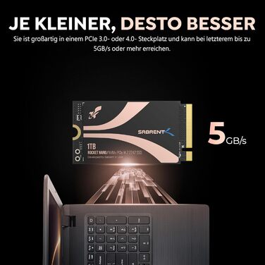 SSD Sabrent Rocket 1TB 2242 PCIe Gen 4 NVMe DRAM-Less - SB-2142-1TB