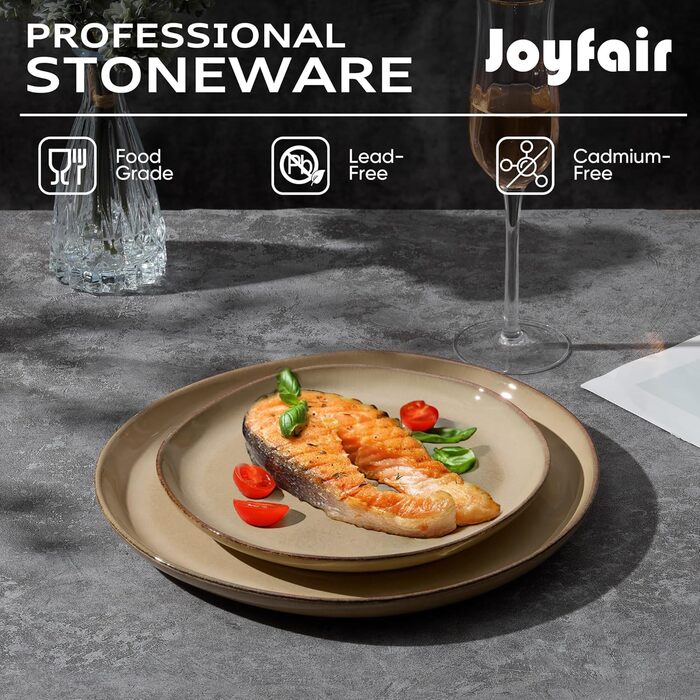 Набір посуду Joyfair 18 предметів для 6 осіб, кераміка, реактивна глазур, колір хакі, мікрохвильова піч, посудомийна машина