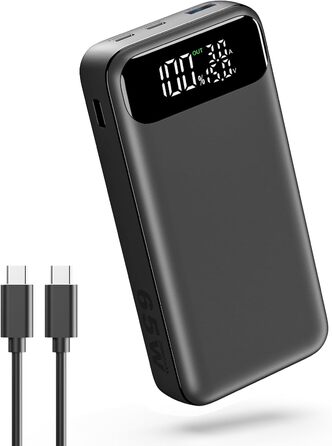 Power Bank ADDTOP 20000mAh 65W: зарядний пристрій для телефону та ноутбука (USB-C, чорний)