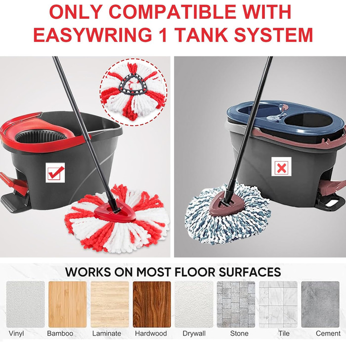 4 Microfiber Mop Replacement Head for Vileda Turbo Mop, Replacement Cover Compatible with Vileda EasyWring Spin Mop and Clean Turbo Floor Mop