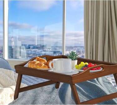 Набір з 2 столів-тачок Mxbamhyc Betttablett з бамбука: для сніданку, сервірування, з тримачем для телефону