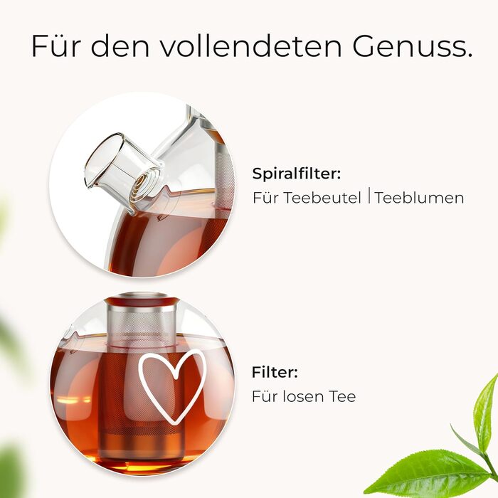 Скляний чайник Teekanne з підставкою-підігрівачем та ситом, боросилікатне скло, 1.5 л, з фільтром з нержавіючої сталі для листового та трав'яного чаю