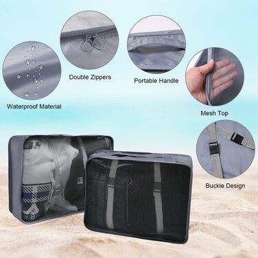 Органайзер для валізи OSDUE, набір 9 шт: Packing Cubes, водонепроникні сумки для одягу, сумки-органайзери для валізи, косметичка, кишеня для USB-кабелів (Бежевий)