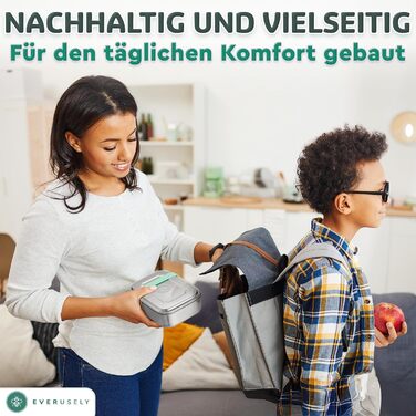 Бенто-бокс Everusely 0,8 л з нержавіючої сталі з контейнером для спецій - ланчбокс з 3 відділеннями (зелений)