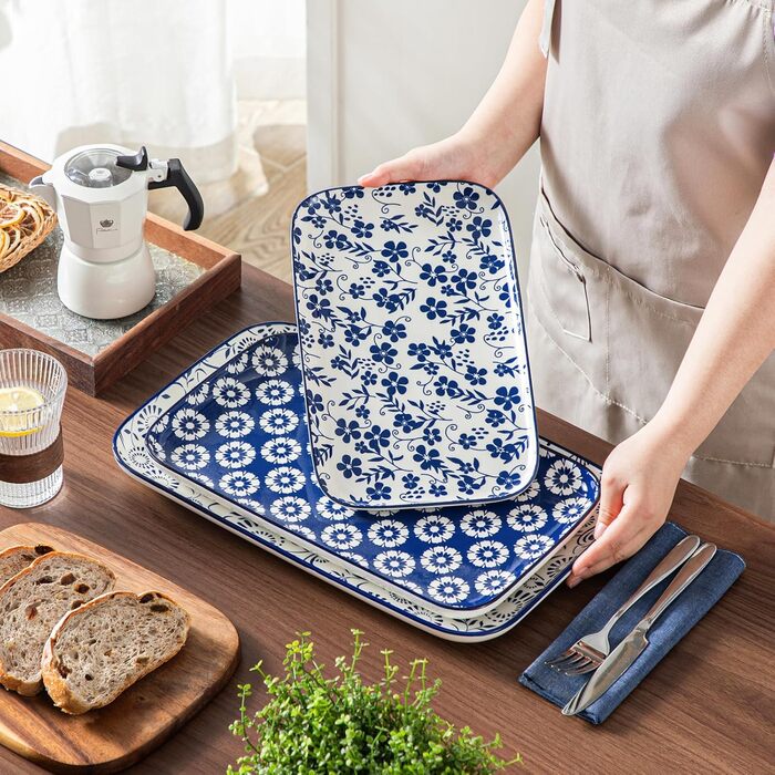 Набір сервірувальних тарілок Vancasso SELENE, 3 шт., блакитно-білий, для свят, сніданків, фуршетів