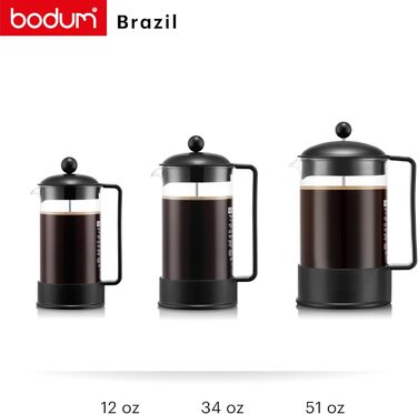 Bodum French Press Brazil - Френч-прес 1л, 8 чашок - з термостійкого скла та нержавіючої сталі, BPA-free, для приготування кави