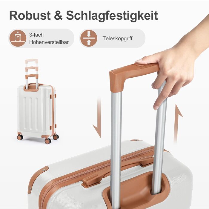 Набір валіз LALAHO 4 шт. з косметичками, з ABS пластику, рожеве золото (бежево-коричневий, смужки)