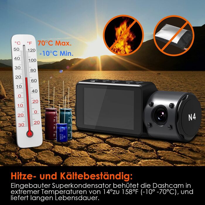 Відеореєстратор VANTRUE N4 з 3 об'єктивами 4K, 2.5K+ (передній/задній/внутрішній), HDR/30FPS, інфрачервона нічне бачення, 2.45” екран, стійкий до спеки, підтримка до 512GB