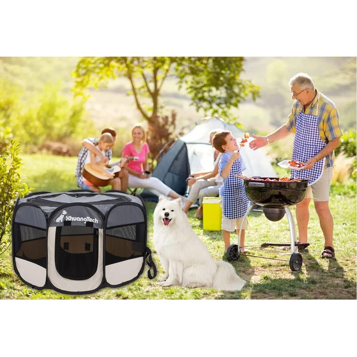 Клітка-манеж для тварин XhuangTech: собаки, коти, цуценята, 80x80x58,4 см, м'який матеріал, портативна, складана, для дому та вулиці, сірий та бежевий