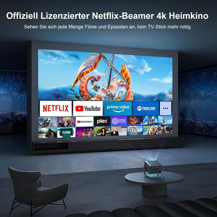 Портативний проєктор Smart Mini Beamer 4K з автофокусом та корекцією трапецеїдальних спотворень, 20000 Люмен, WiFi6, Bluetooth, Full HD 1080P, для телефону/ноутбука, кінотеатр для дому/на відкритому повітрі