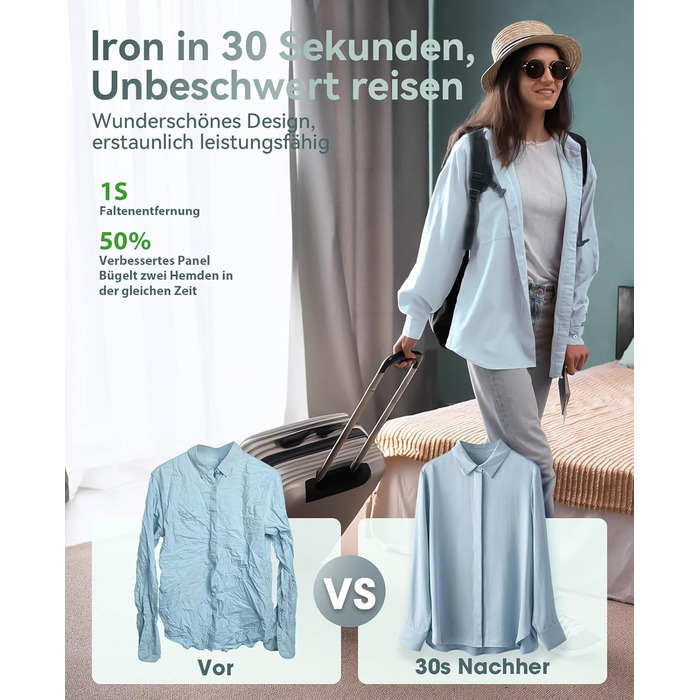 Портативний відпарювач для одягу Steamer 2-в-1 1000W, для глобальних подорожей, зелений