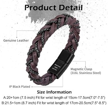 Чоловічий шкіряний браслет преміум-класу з магнітною застібкою з нержавіючої сталі, коричневий (20 см)