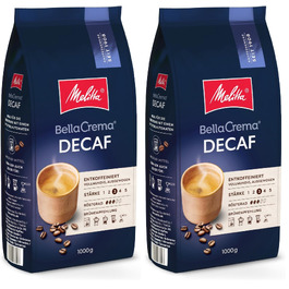 Кава в зернах Melitta BellaCrema Decaf без кофеїна для кавомашин, м'яке обсмаження, 1 кг (набір 2 упаковки)