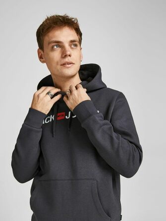 Чоловічий худі з капюшоном JACK & JONES з логотипом, колір Asphalt, розмір M