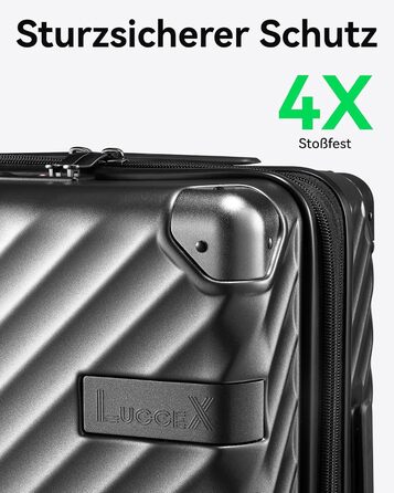 LUGGEX Carry-on Suitcase Hard Shell with Wheels - Expandable to 38L - Robust Polycarbonate for Stress-Free Travel (Black, 55*35*23CM)