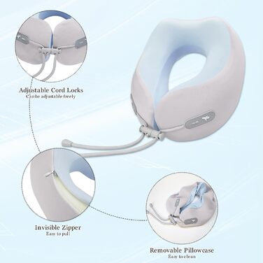 Подушка для шиї з Memory Foam, подушка для подорожей (літак, авто, поїзд, автобус, офіс), зручна підтримка голови та шиї, знімний чохол (Рожевий, Сірий)