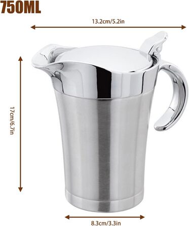 Thermo Sauciere Double 304 Stainless Steel 750ml Insulated Saucepan/Gravy Boat/Sauce Bowl with Lid for Serving Sauce, Vanilla Sauce, Cream, Sauce