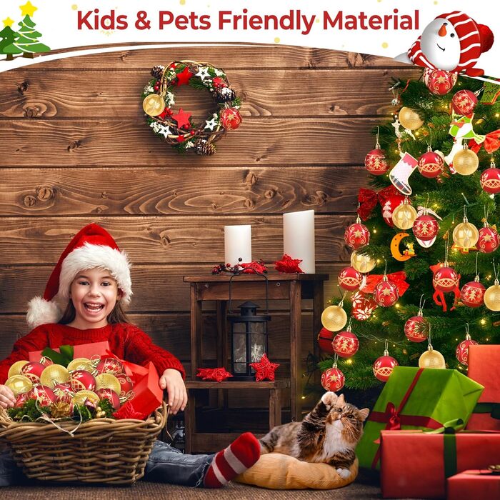 Набір прикрас на ялинку 30 шт. Кульки для ялинки 6 см, червоні та золоті, пластик