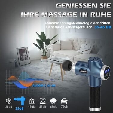 ALDOM Electric Massage Gun - Muscle Therapy Device with 30 Speed Settings & 8 Attachments - Blue