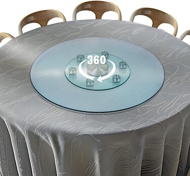 Roninkier Swivel Lazy Susan made of tempered glass for table top, 77cm large round clear dining table rotating tray serving platter with 6 rotating wheels, Heavy Duty tempered glass centerpiece turntable