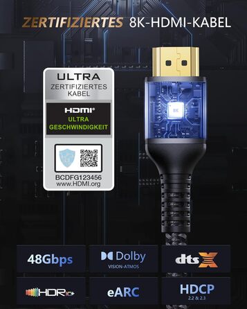 HDMI кабель Stouchi 2м 8K 4K Ultra High Speed з підтримкою eARC HDR10, 48Gbps, 144Hz, сумісний з RTX 3080, PS5, Xbox Series X, Fire TV, Roku TV, Samsung, Sony, LG (сірий)