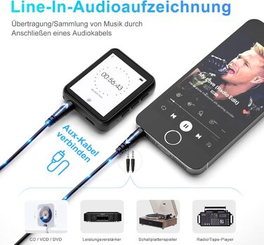 MP3 плеєр 32GB Bluetooth 5.0 з сенсорним екраном, Hi-Fi звук, радіо, диктофон, металевий корпус (Чорний)