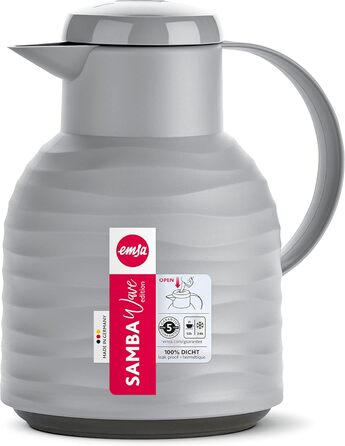 Термос Emsa Samba Wave 1.0 л з Quick-Press: ізоляція 12h гаряче/24h холодне, не протікає, з пластику та скла