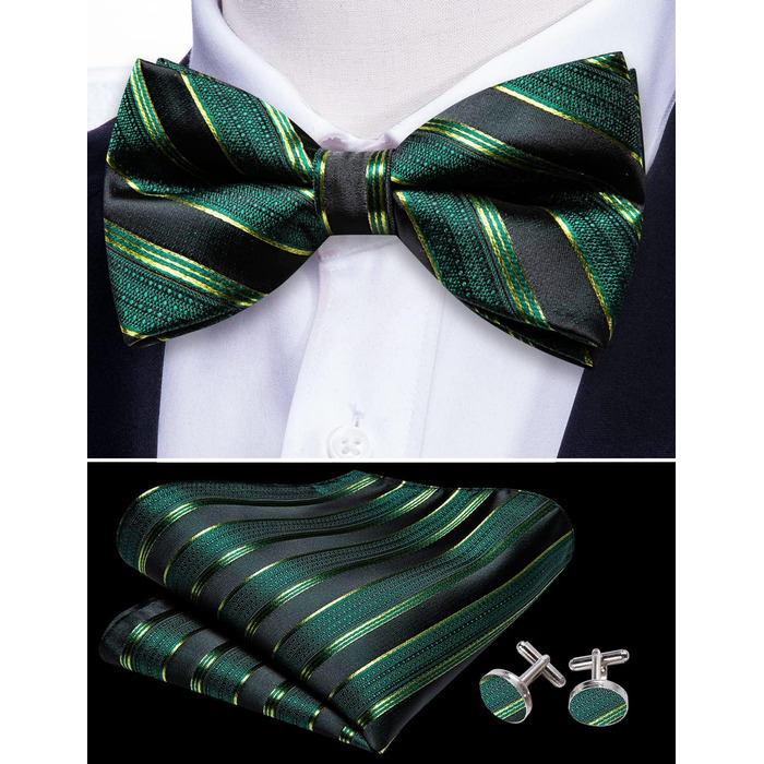 Комплект краватки та хустинки Barry.Wang Paisley, чоловічий, для весілля та урочистих подій (Зелено-чорний)