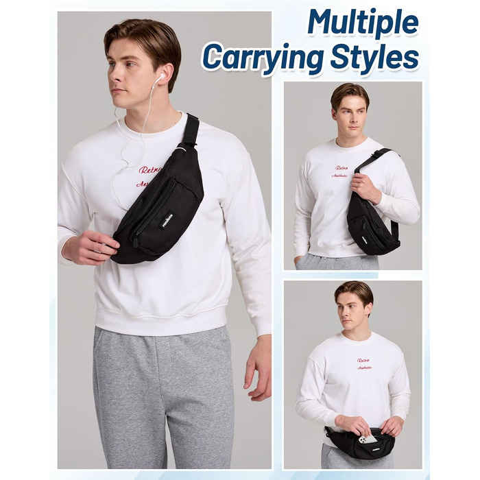 Поясна сумка для жінок та чоловіків, чорна, водонепроникна, 4L, для бігу, спорту, подорожей, активного відпочинку, фітнесу, з дощовиком