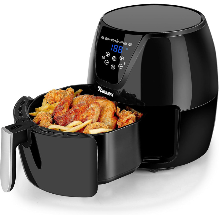 Фритюрниця без олії Air Fryer NWOUIIAY 1800W з LED-touchscreen 5.5L, 7 програм, цифровий дисплей
