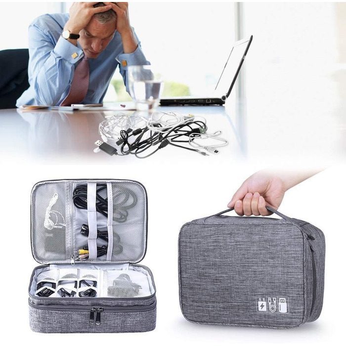 Органайзер для кабелів MOLENCO: водонепроникна сумка-органайзер для подорожей, 3 відділення, сірий колір
