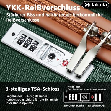 Набір валіз Melalenia 7 предметів з жорстким корпусом, легкий, на 4 колесах з TSA-замком. Включає косметичку, сумку для подорожей та кулькову сумку (зелений, 53см, набір ручної поклажі 4 предмети)