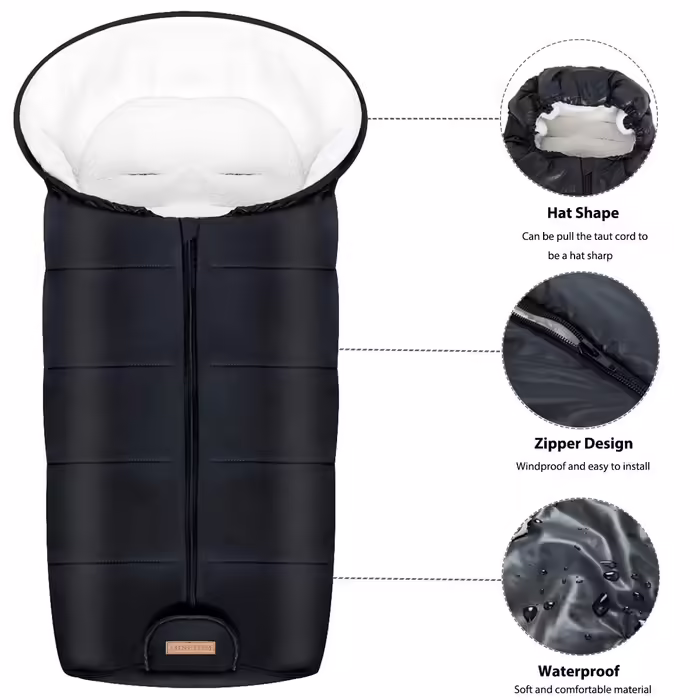 Minetom Universal Footmuff for Strollers - Winter Footmuff, Waterproof, Anti-Slip Design with Warm and Soft Fleece, Storage Bag | Footmuff for Jogging Strollers & Buggy, Black