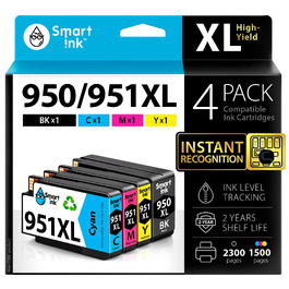 Комплект картриджів Smart Ink для HP 950XL та 951XL (чорний, блакитний, пурпуровий, жовтий) для принтерів HP Officejet Pro 8100, 8600, 8615, 8616, 8620, 8640, висока ємність
