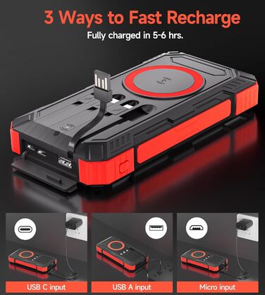 Power Bank 50000mAh з кабелем, портативний акумулятор для телефону з LED-дисплеєм, швидка зарядка USB-C PD 20W та QC 22.5W, 2 входи/5 виходів, для планшетів, телефонів, подорожей, кемпінгу (Помаранчевий)