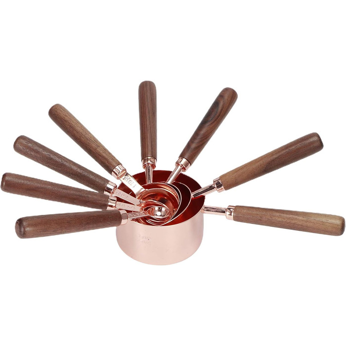 8-Piece Measuring Cup and Spoon Set, Baking Measuring Cups, Spoons with Wooden Handles, Cups and Spoons, Accurate Measuring Spoon for Measuring Dry and Liquid Ingredients