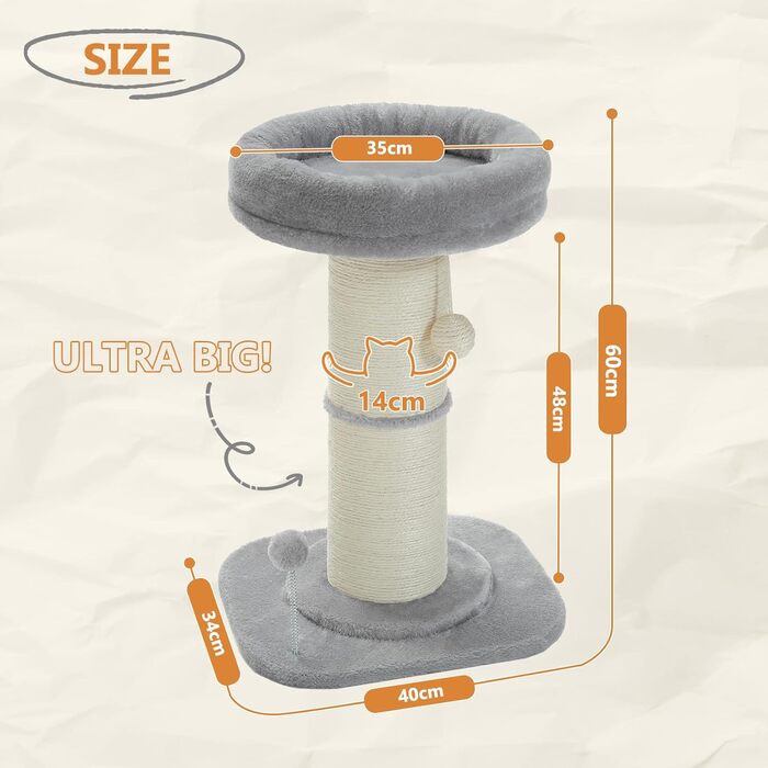 Котячий когтетоп PAWZ Road: високий, з м'яким ліжком та іграшкою, діаметр 14 см