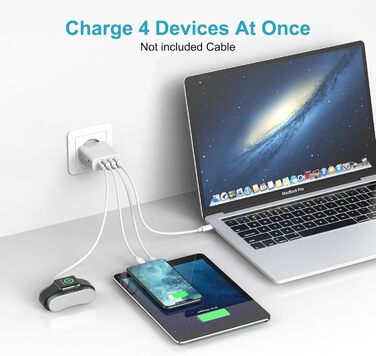 Багатопортовий зарядний пристрій USB з Quick Charge 3.0, 33W, 4 порти для iPhone 16/15/14/13/12/11/X, Samsung S24/S23/S21 та смартфонів